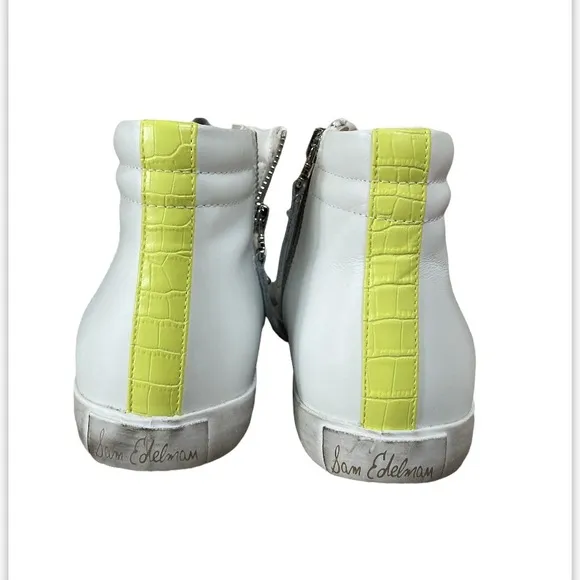 SAM EDELMAN Women's Avon High-top Sneakers White/ Silver/ Blue Leather