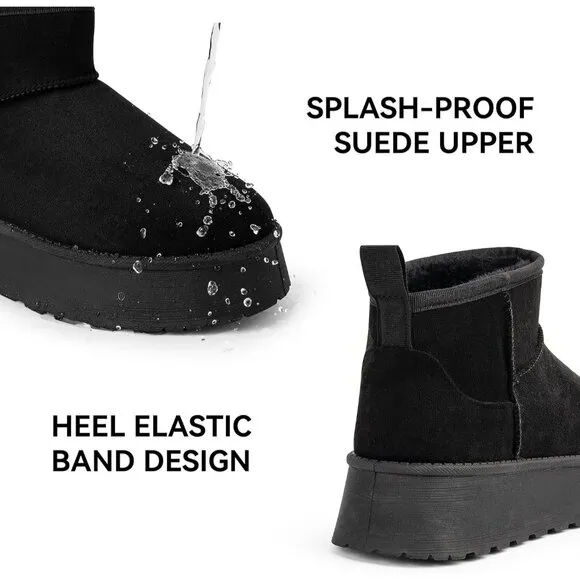 Samilor Platform Ankle Boot Women Black Suede Fur Fleece Lined Snow