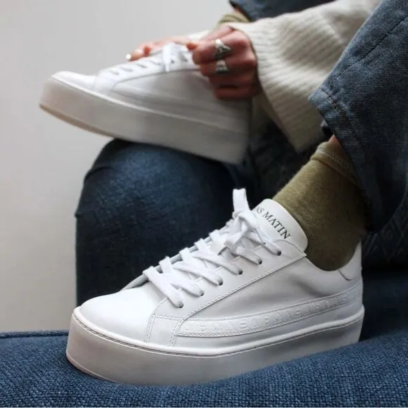 Sans Matin The LALA Greek Letters White Leather Platform Sneakers