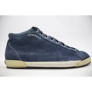 Santoni High-Top Denim Sneakers Men's Size UK 8 Blue Sneakers Made in Italy