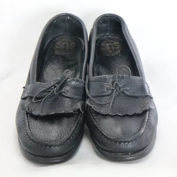 SAS Black Moc Toe Kilted Slip On Loafers Pair Sz 9.5 US Women Narrow