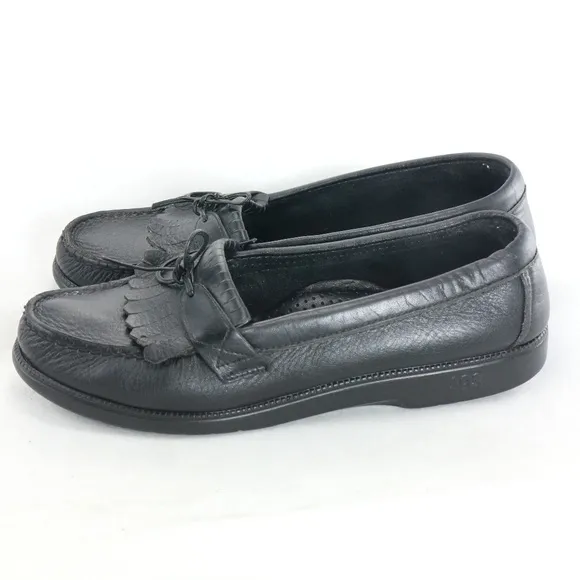SAS Black Moc Toe Kilted Slip On Loafers Pair Sz 9.5 US Women Narrow