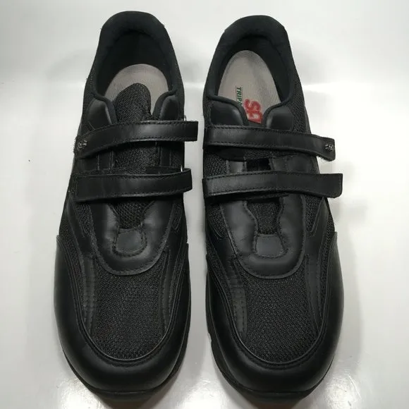 SAS Diabetic Womens Shoes TMV Comfort Walking Two Strap Black Leather Suede 12 N