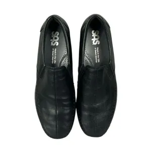 SAS Dream Womens Black Wedge‎ Leather Loafer Shoes Triped Comfort Size 8M