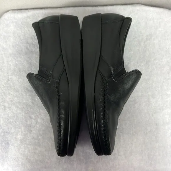 SAS Dream Womens Black Wedge‎ Leather Loafer Shoes Triped Comfort Size 8M