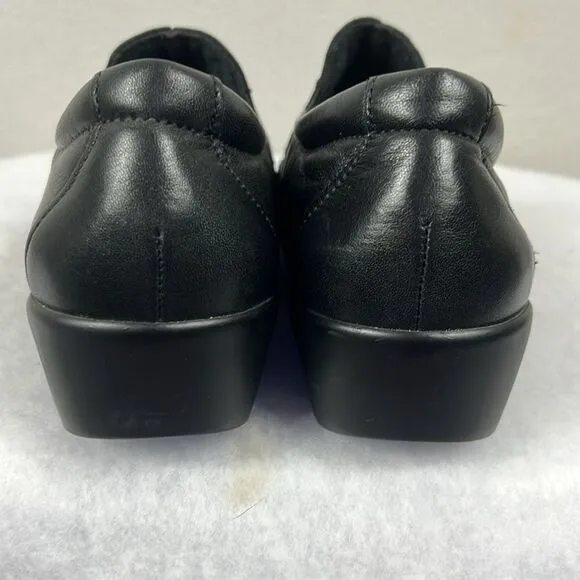 SAS Dream Womens Black Wedge‎ Leather Loafer Shoes Triped Comfort Size 8M