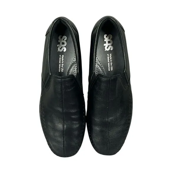 SAS Dream Womens Black Wedge‎ Leather Loafer Shoes Triped Comfort Size 8M