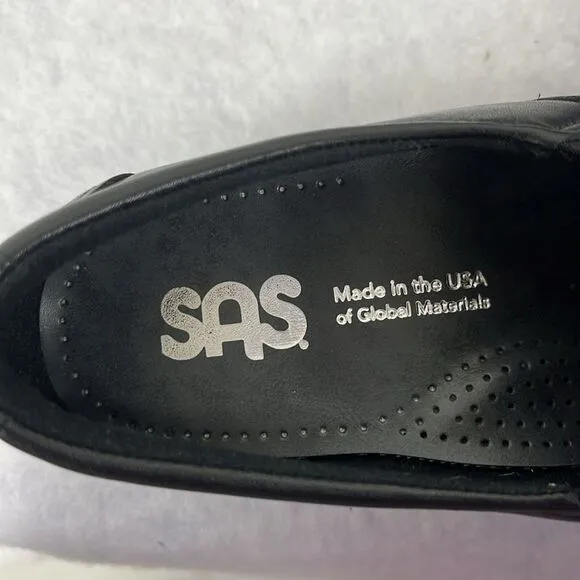 SAS Dream Womens Black Wedge‎ Leather Loafer Shoes Triped Comfort Size 8M