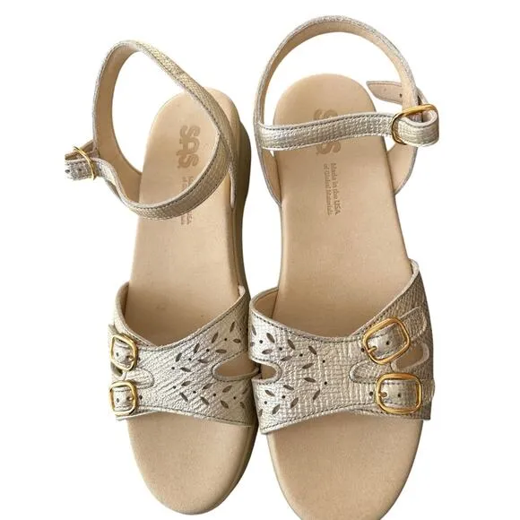 SAS Duo Sandal Women's Slingback Gold Casual Shoes Adjustable Straps SZ 9