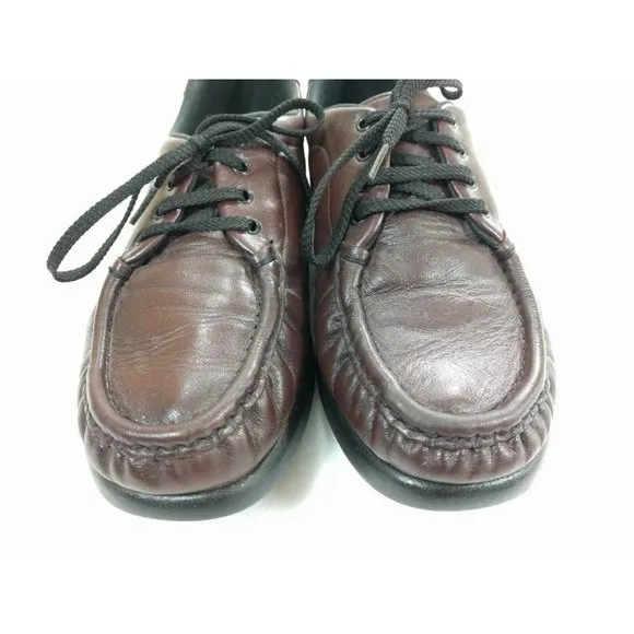 SAS Leather Burgundy Moc Toe Wedge Tri-pad 8