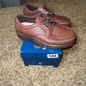 SAS Men's Oxford Bout Time Mulch Brown  Leather Shoes 12.5WW NEW Double Wide