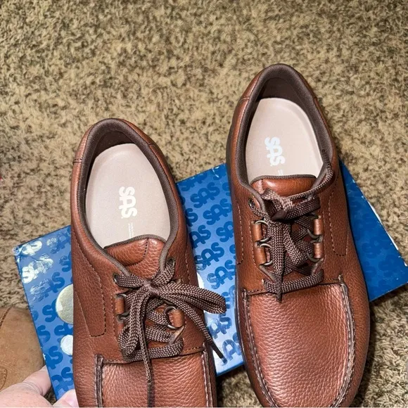 SAS Men's Oxford Bout Time Mulch Brown  Leather Shoes 12.5WW NEW Double Wide