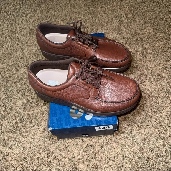 SAS Men's Oxford Bout Time Mulch Brown  Leather Shoes 12.5WW NEW Double Wide
