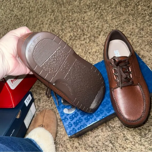 SAS Men's Oxford Bout Time Mulch Brown  Leather Shoes 12.5WW NEW Double Wide