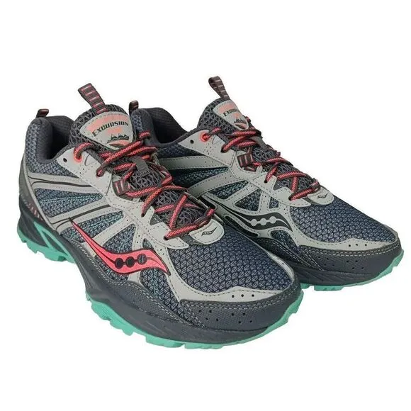 SAUCONY Excursion TR8 Women’s Trail Running Shoes 10 Gray Aqua Pink S15203-4