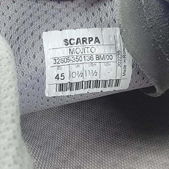 Scarpa Mojito Hiking Shoes Men’s Size 11.5 Grey Suede Comfort Fit Vibram Soles