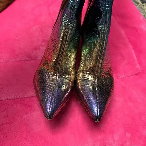 Schutz Rainbow Snake Embossed Leather Knee High Heeled Boots Maryana