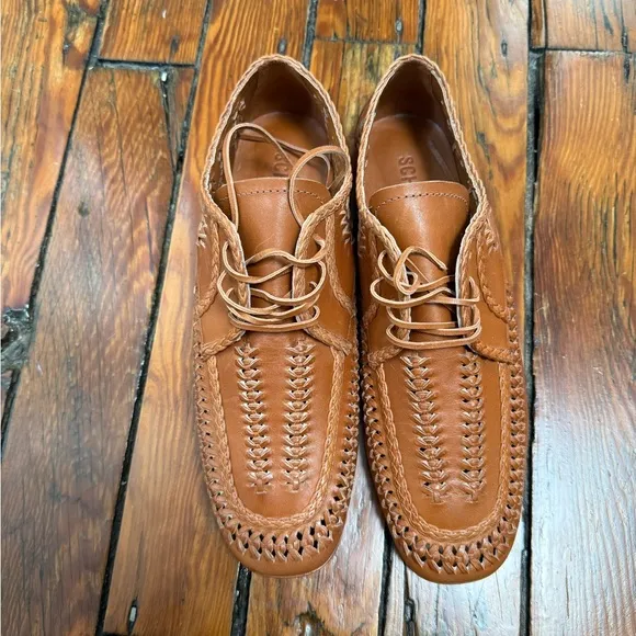 SCHUTZ women’s Maddy whipstitch Lace-Up Loafers Size 10