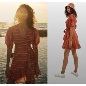 Scotch and Soda Dress Striped Mini Wrap in Rust