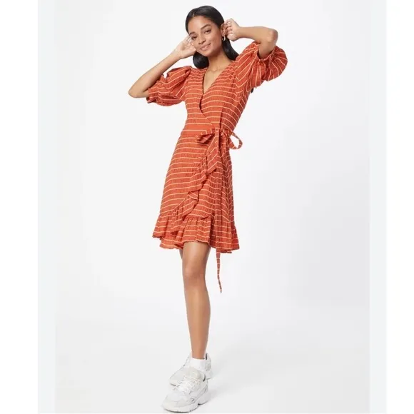 Scotch and Soda Dress Striped Mini Wrap in Rust