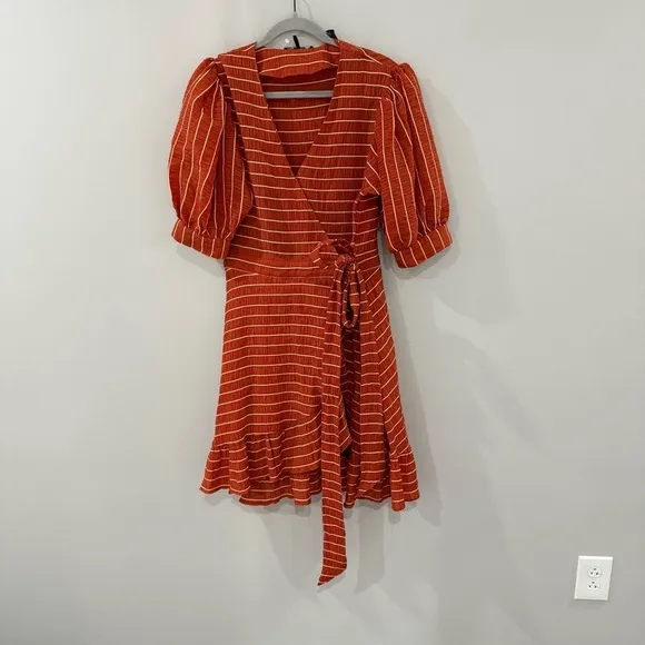 Scotch and Soda Dress Striped Mini Wrap in Rust