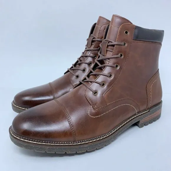 Seven 91 Mens Ankle Boots Brown Lace Up Cap Toe Stitching Fleece 12 EUR 45 New