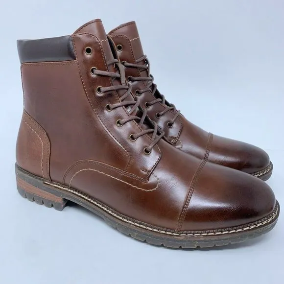 Seven 91 Mens Ankle Boots Brown Lace Up Cap Toe Stitching Fleece 12 EUR 45 New