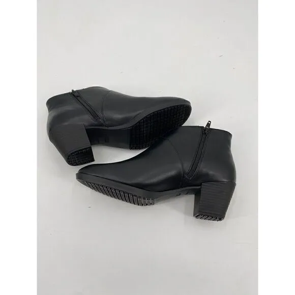 Shoes for Crews Women's Delilah Black Leather Zip Booties Work Shoes Size 8.5