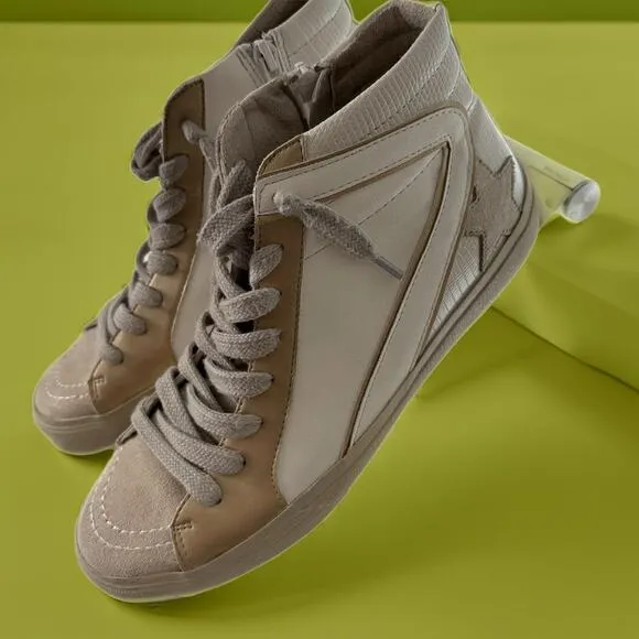Shu Shop Roxanne Bone Lizard Metallic High Top Suede Distressed Sneakers Women 9