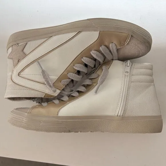 Shu Shop Roxanne Bone Lizard Metallic High Top Suede Distressed Sneakers Women 9