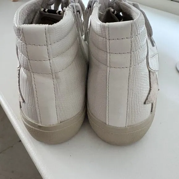 Shu Shop Roxanne Bone Lizard Metallic High Top Suede Distressed Sneakers Women 9