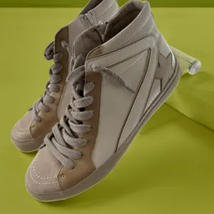 Shu Shop Roxanne Bone Lizard Metallic High Top Suede Distressed Sneakers Women 9