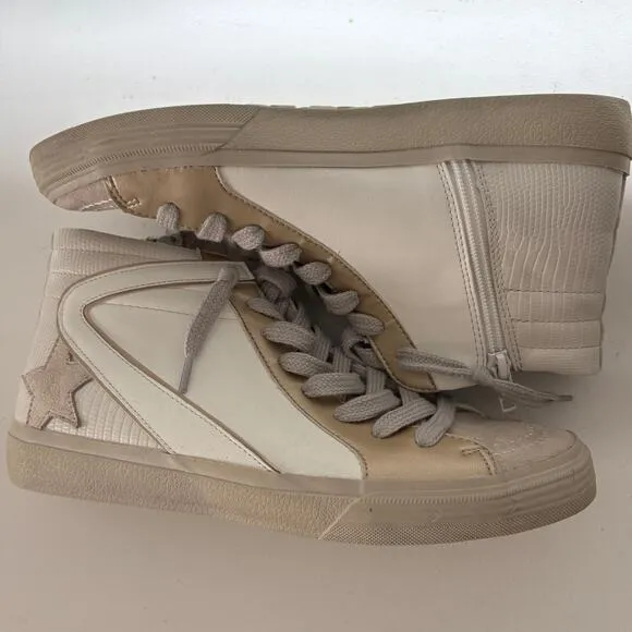 Shu Shop Roxanne Bone Lizard Metallic High Top Suede Distressed Sneakers Women 9