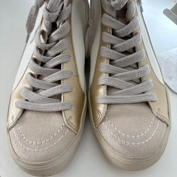 Shu Shop Roxanne Bone Lizard Metallic High Top Suede Distressed Sneakers Women 9