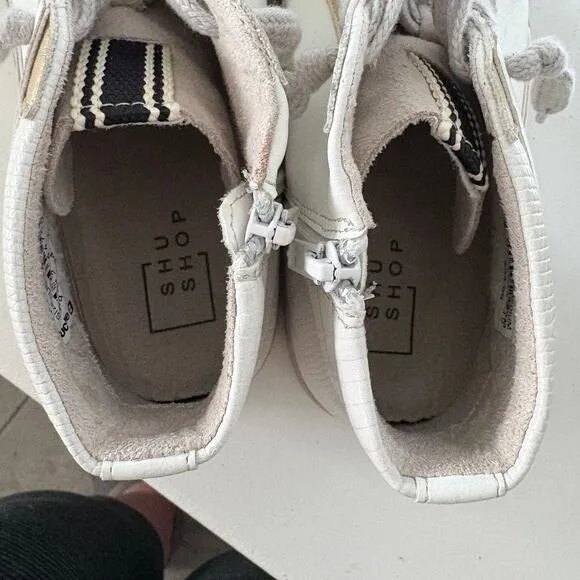 Shu Shop Roxanne Bone Lizard Metallic High Top Suede Distressed Sneakers Women 9