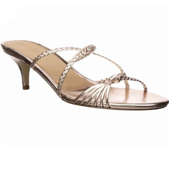 Sigerson Morrison Fyona Mccipria Heeled Mule Sandals Gold Leather Pump Heels  37