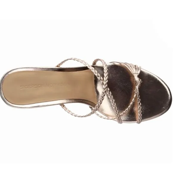 Sigerson Morrison Fyona Mccipria Heeled Mule Sandals Gold Leather Pump Heels  37