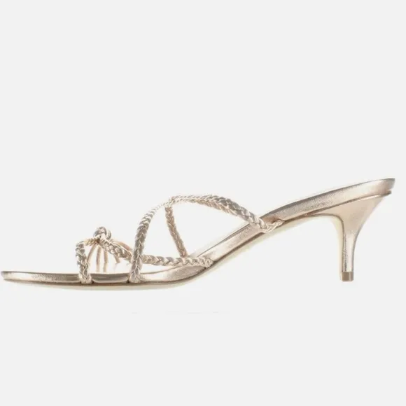 Sigerson Morrison Fyona Mccipria Heeled Mule Sandals Gold Leather Pump Heels  37