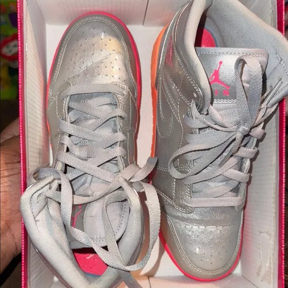 Silver and Orange High-Top Sneakers