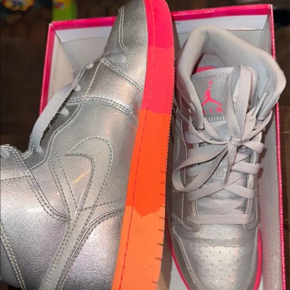 Silver and Orange High-Top Sneakers