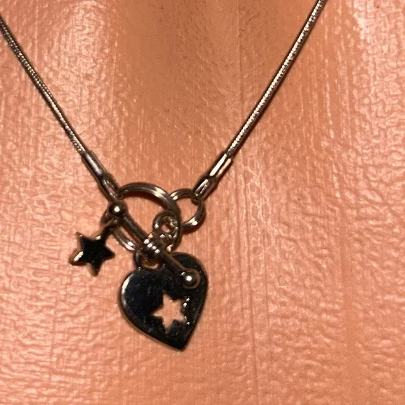 silver tone color star heart silver necklace y2k 90’s sexy bohemian kids choker