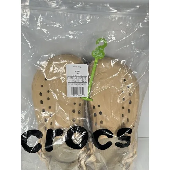 Size 10 Crocs Echo Mens Slip On Clogs Shoes Wheat Beige Comfort 207937-209 NEW