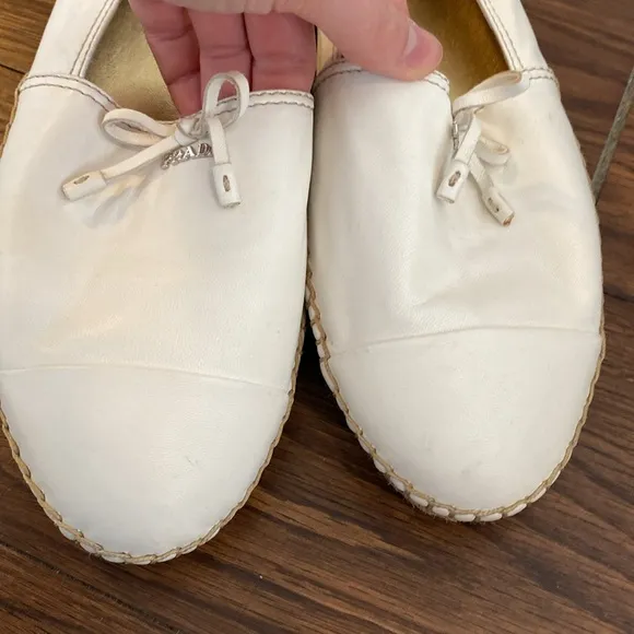 Size 38 Prada Women's White Leather Espadrilles
