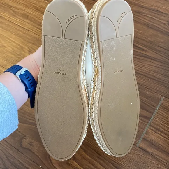 Size 38 Prada Women's White Leather Espadrilles