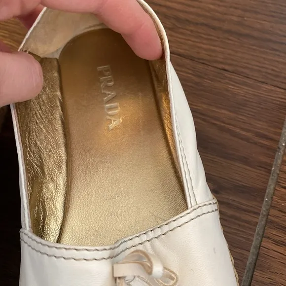 Size 38 Prada Women's White Leather Espadrilles