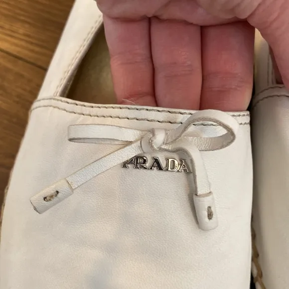 Size 38 Prada Women's White Leather Espadrilles
