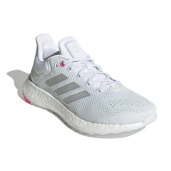 Size 5.5 Adidas PureBoost 21 ‎ Women's White Silver Mint Pink Running Shoe Boost