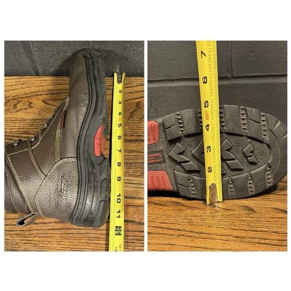 Skechers 77143 Brown Leather Puncture Resist Steel Toe Work Boots Men’s 10