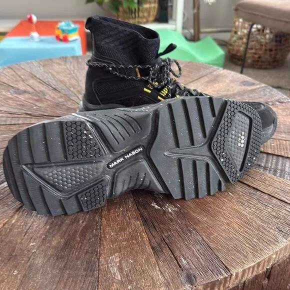 Skechers Black   Yellow Mark Nason High-Top Knit Sock Sneakers