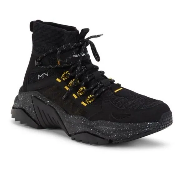 Skechers Black   Yellow Mark Nason High-Top Knit Sock Sneakers